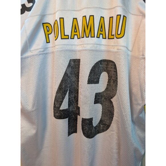 Reebok NFL Pittsburg Steelers Troy Polamalu #43 White Jersey Size XL Distressed - Picture 6 of 8